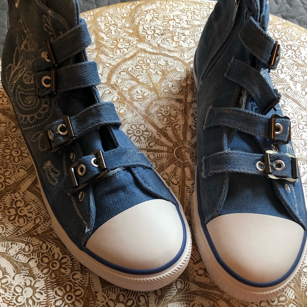 New Paisley Embroidered Denim High Top Sneakers - Picture 11 of 13